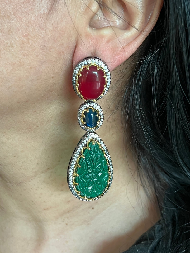 Exquisite Carved Stone Earrings - Premium Brass Craftsmanship