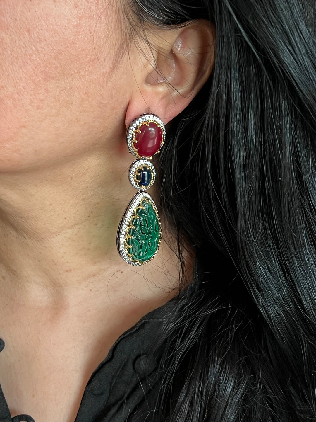 Exquisite Carved Stone Earrings - Premium Brass Craftsmanship