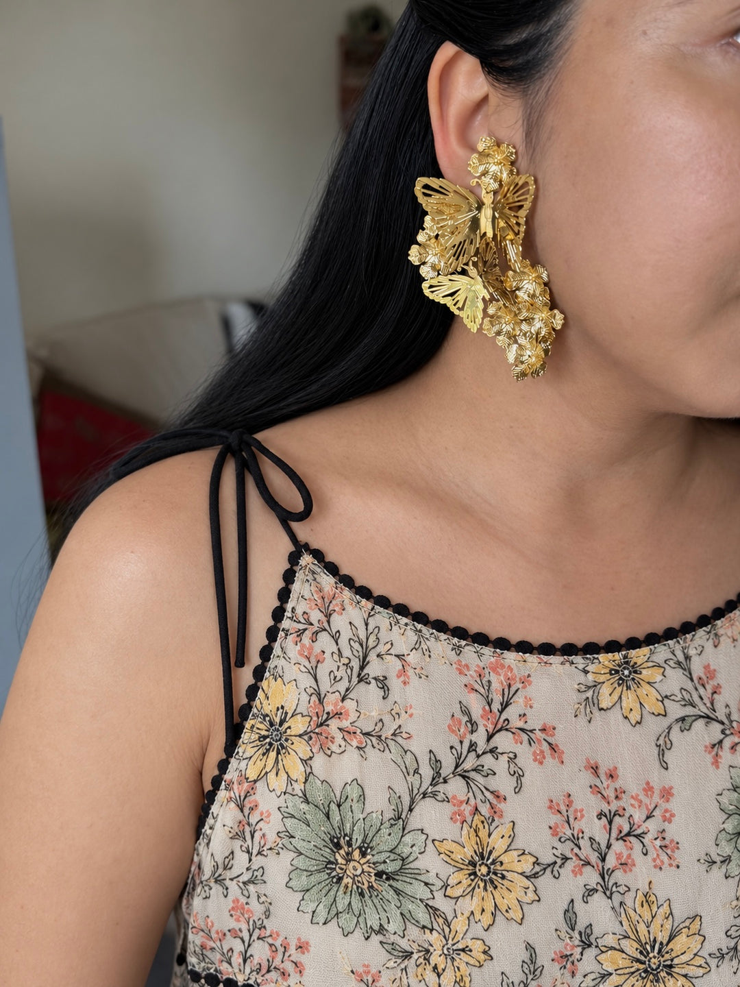 Gold-Tone Butterfly Cluster Statement Earrings