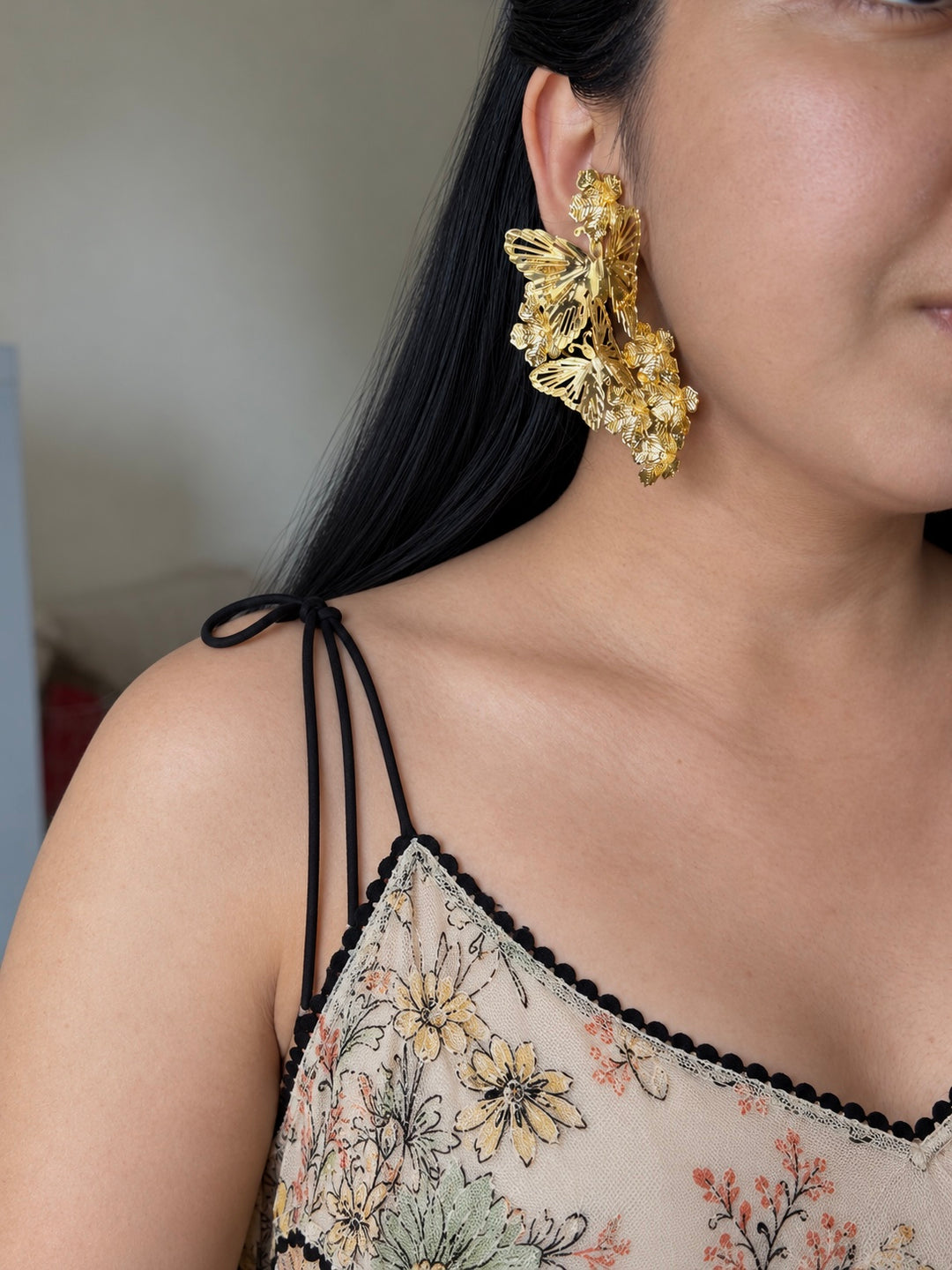 Gold-Tone Butterfly Cluster Statement Earrings