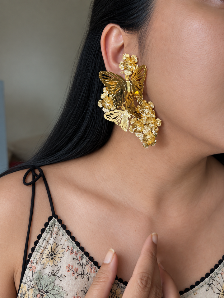 Gold-Tone Butterfly Cluster Statement Earrings