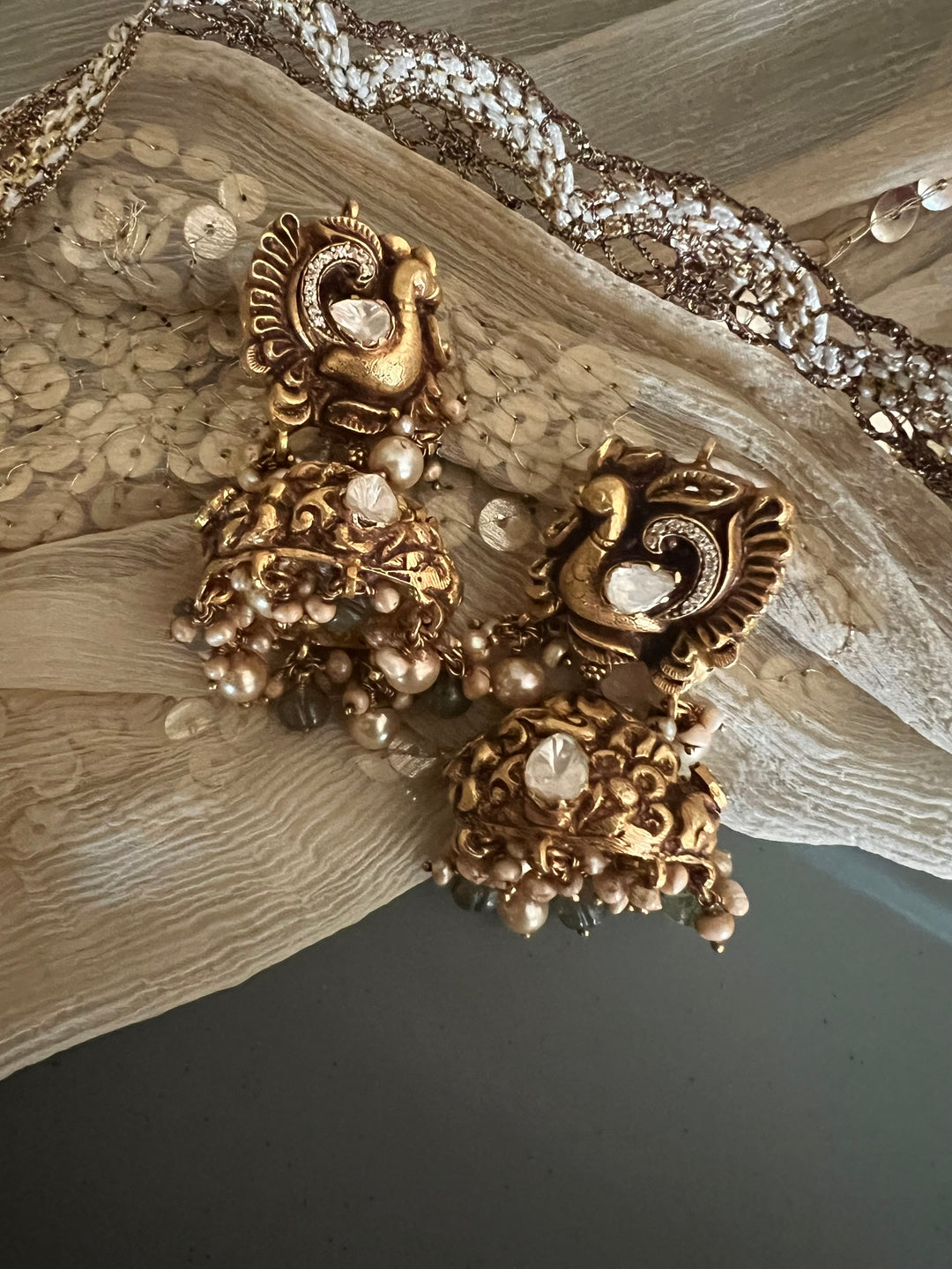 Nakashi Moissanite Peacock Jhumkas