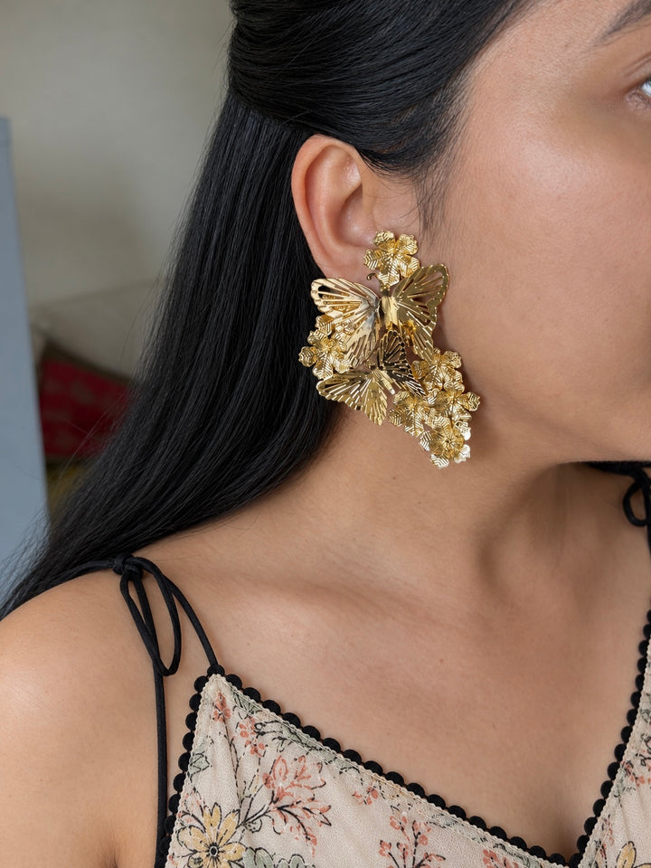 Gold-Tone Butterfly Cluster Statement Earrings