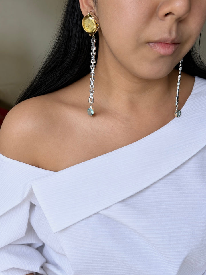 Asymmetric Vintage Watch Long Chain Earrings
