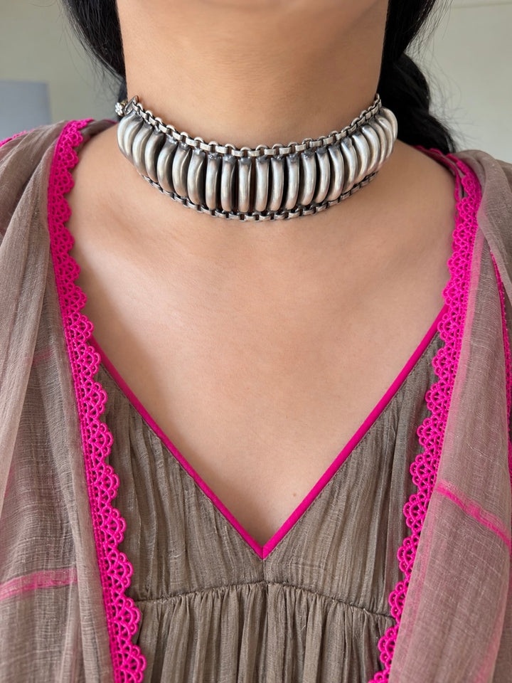 925 Silver Serpent-Inspired Tribal Choker Necklace