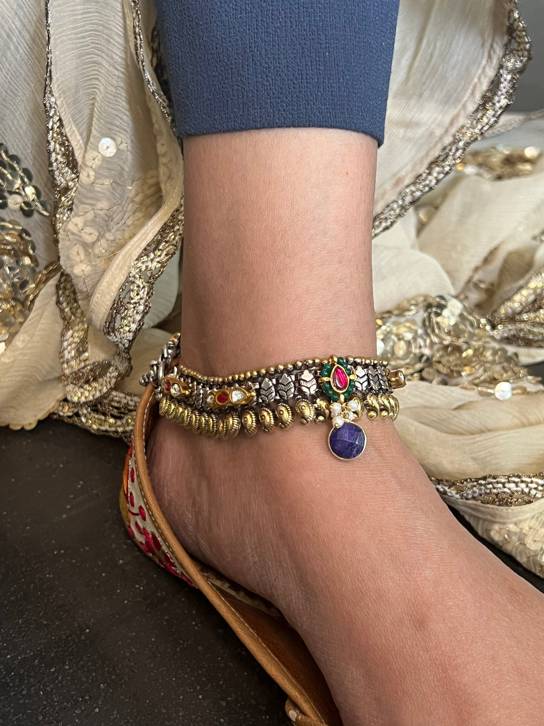 Nakhra Pure 925 Silver Fusion Payal (Pair)/ Real Silver Anklets