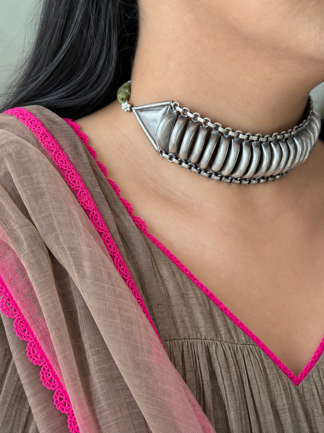 925 Silver Serpent-Inspired Tribal Choker Necklace