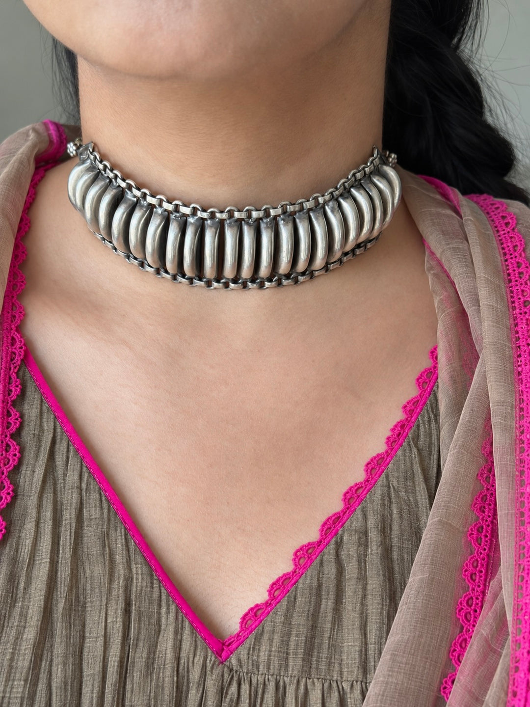 925 Silver Serpent-Inspired Tribal Choker Necklace
