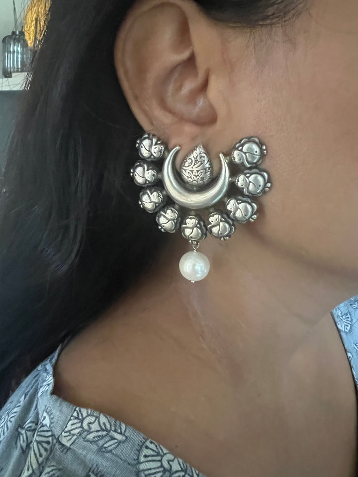 Tribal Pearl Drop Brass Earrings | Lightweight Statement Earrings | SHIVKA