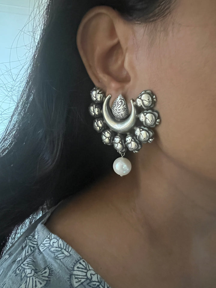 Tribal Pearl Drop Brass Earrings | Lightweight Statement Earrings | SHIVKA