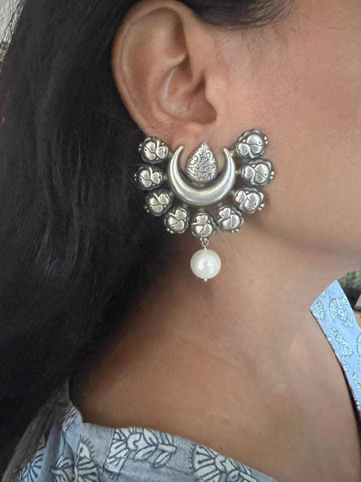 Tribal Pearl Drop Brass Earrings | Lightweight Statement Earrings | SHIVKA