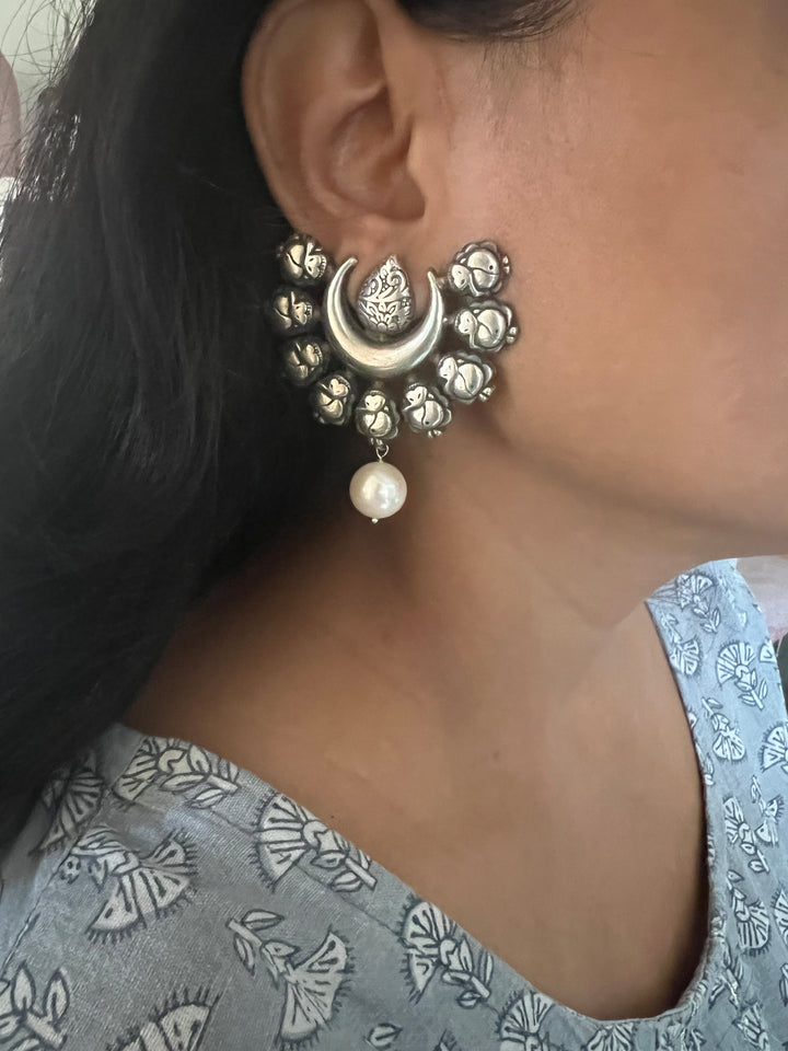 Tribal Pearl Drop Brass Earrings | Lightweight Statement Earrings | SHIVKA