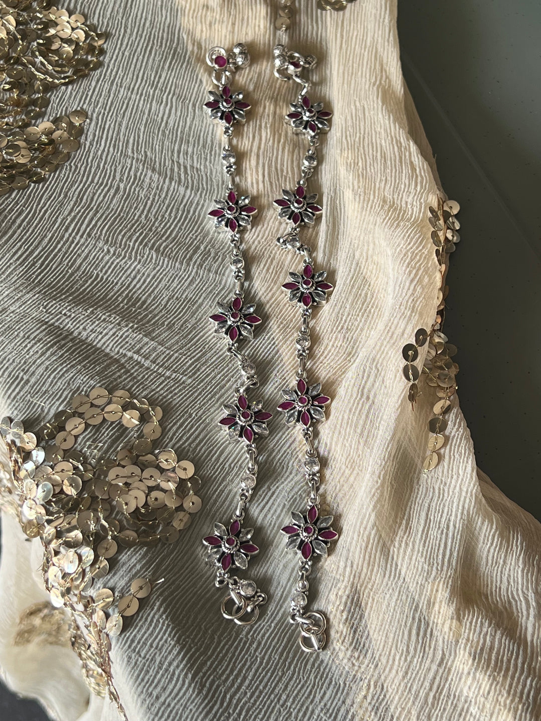 Pure 925 Pair of Flower Silver Anklets