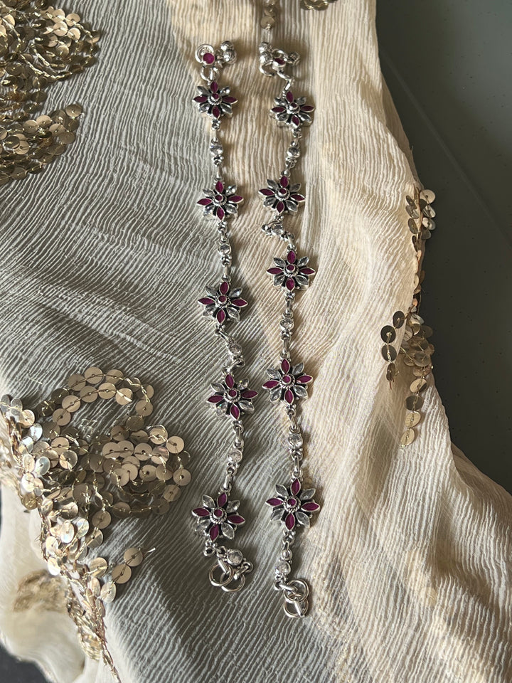 Pure 925 Pair of Flower Silver Anklets