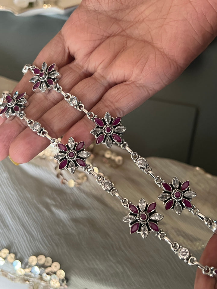 Pure 925 Pair of Flower Silver Anklets