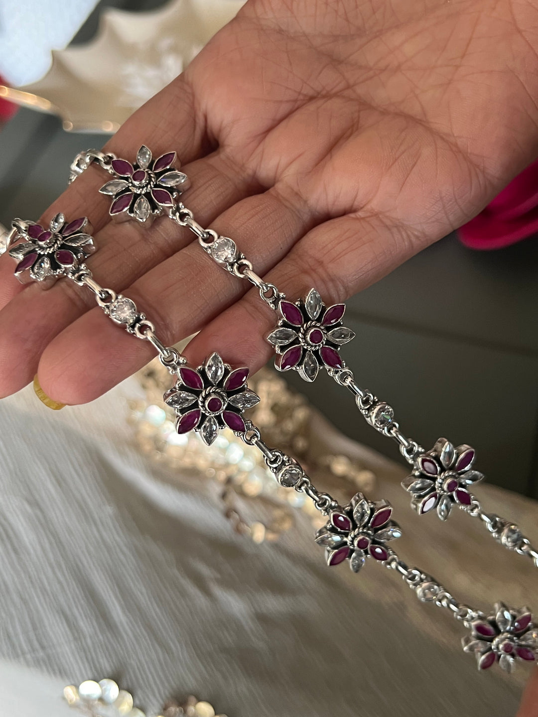 Pure 925 Pair of Flower Silver Anklets