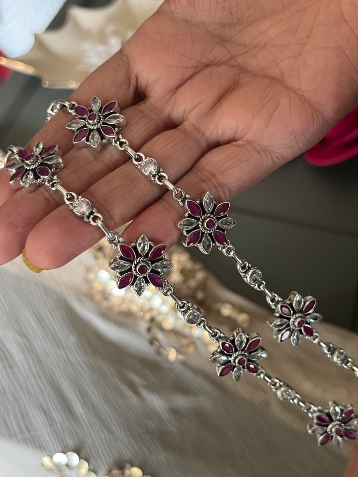 Pure 925 Pair of Flower Silver Anklets