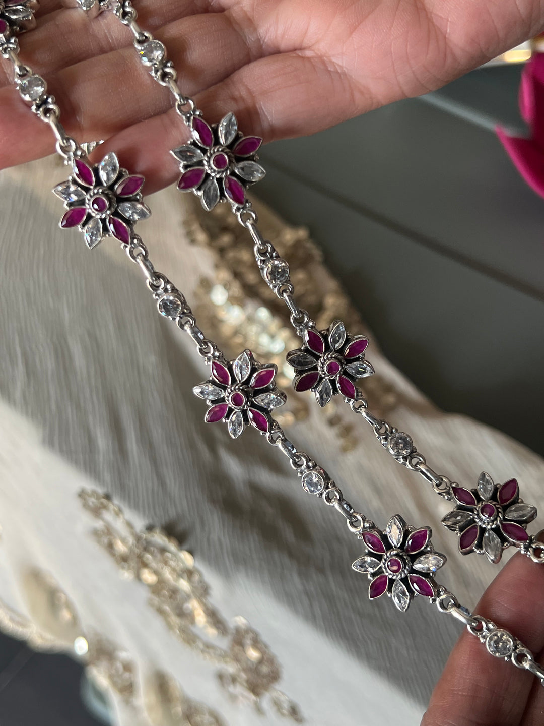 Pure 925 Pair of Flower Silver Anklets