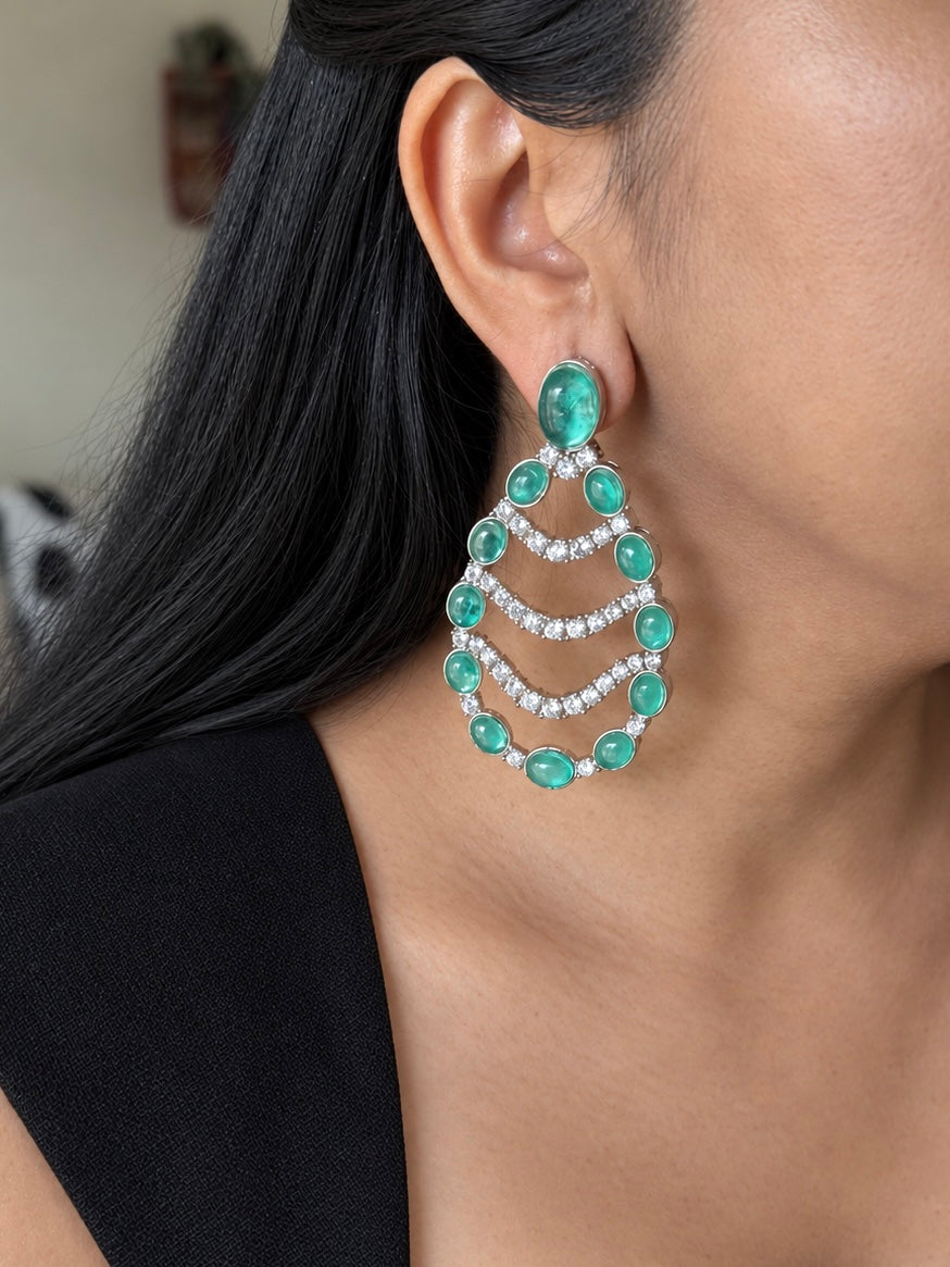 Sea-Green Chandelier Statement Earrings
