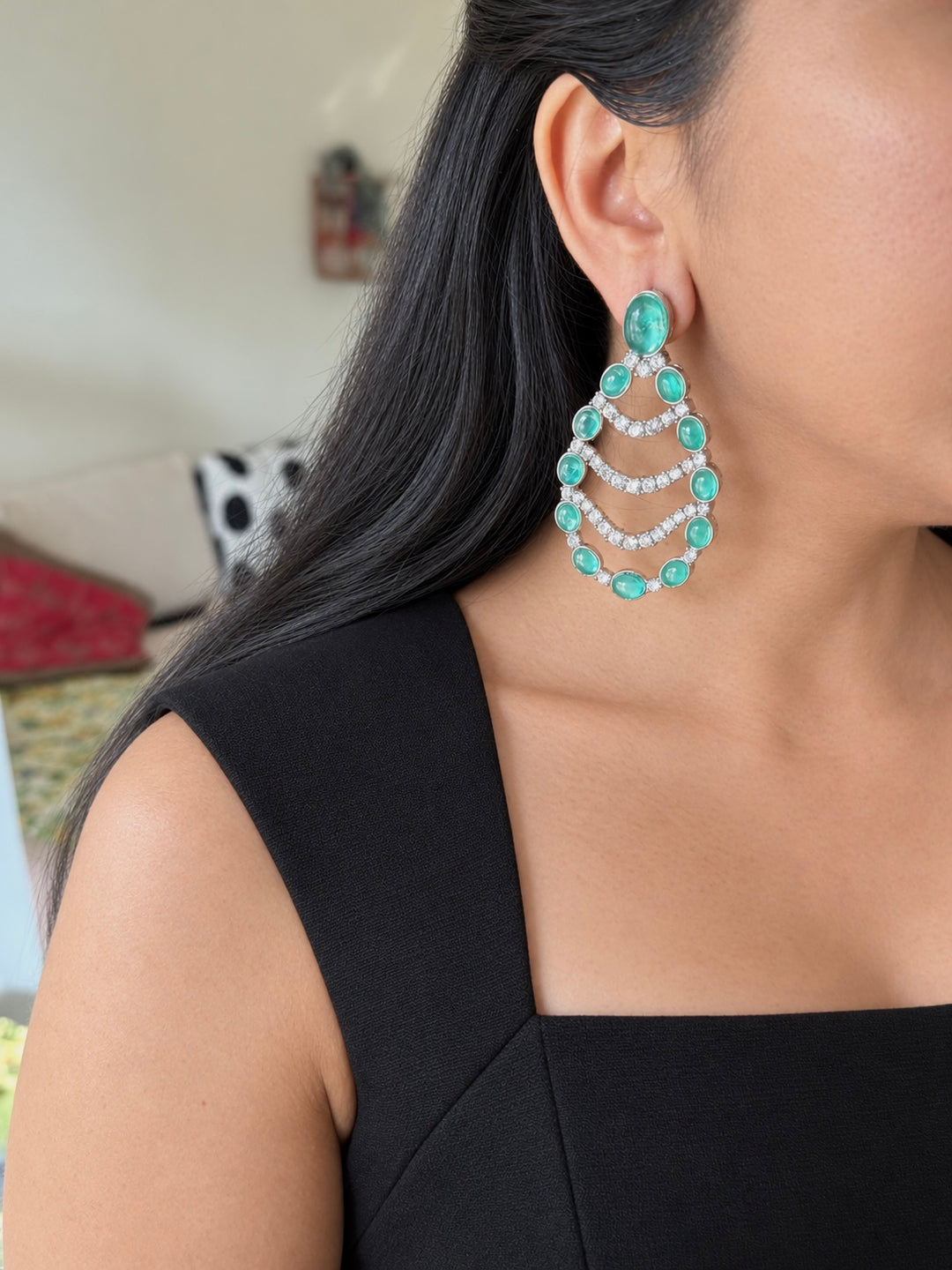 Sea-Green Chandelier Statement Earrings