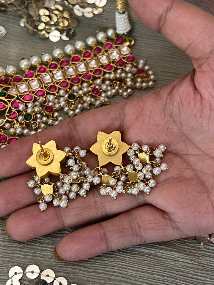 SHIVKA Beautiful Flora Kundan Choker with Pretty Earrings/ Wedding Choker Set/ Bridal Choker Set/ Wedding Jewellery/ Kundan Jewellery