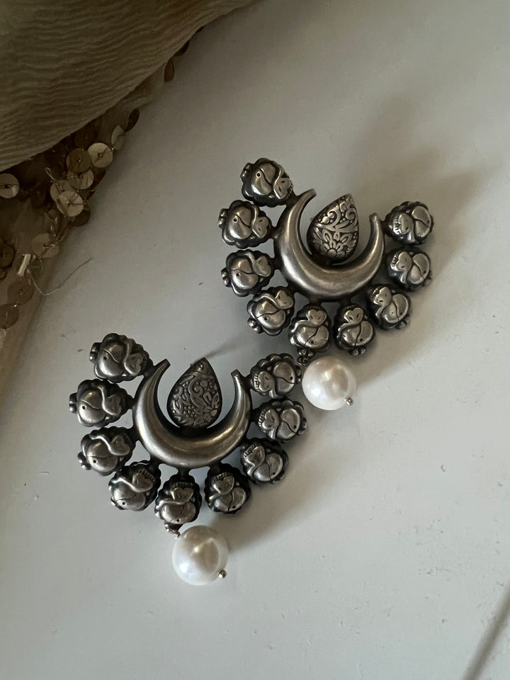 Tribal Pearl Drop Brass Earrings | Lightweight Statement Earrings | SHIVKA