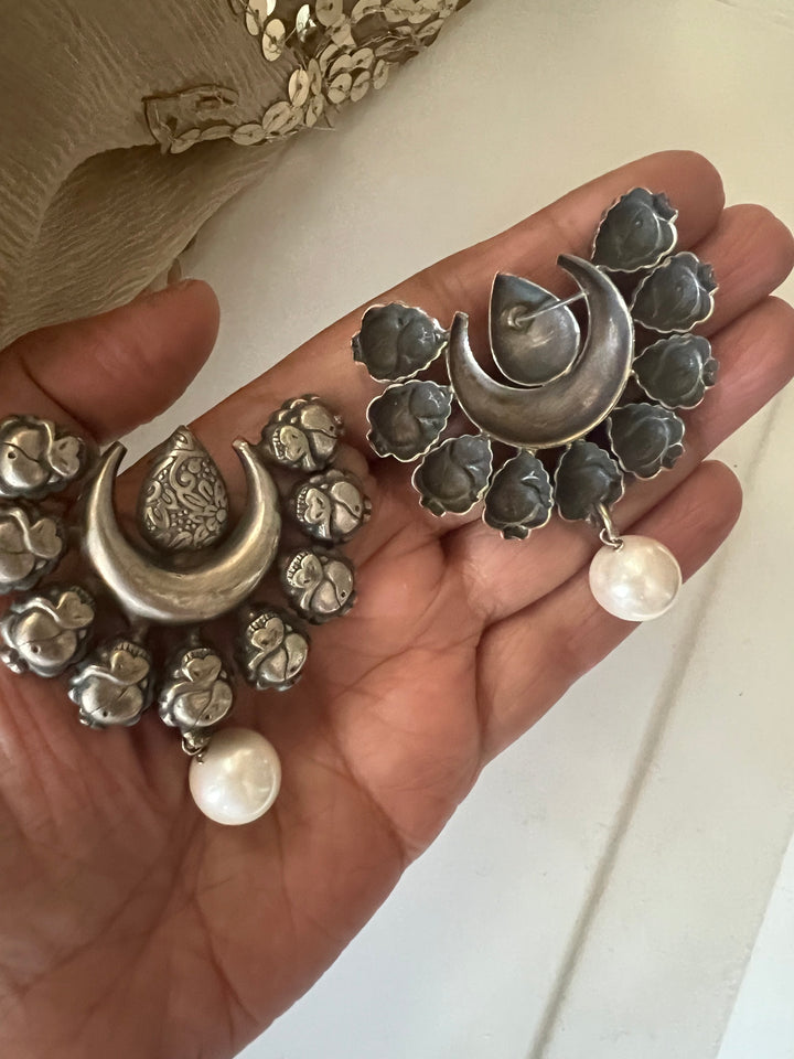 Tribal Pearl Drop Brass Earrings | Lightweight Statement Earrings | SHIVKA