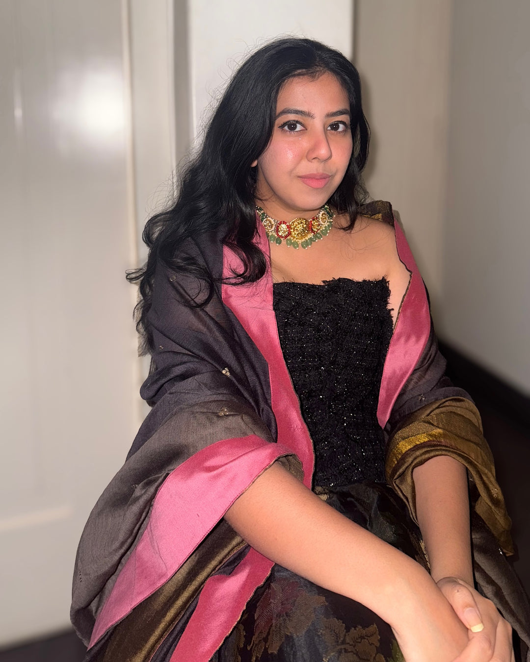 Fusion Designer Choker with Quartz & Mini Pearls | Dual Tone Adjustable Dori Necklace by SHIVKA