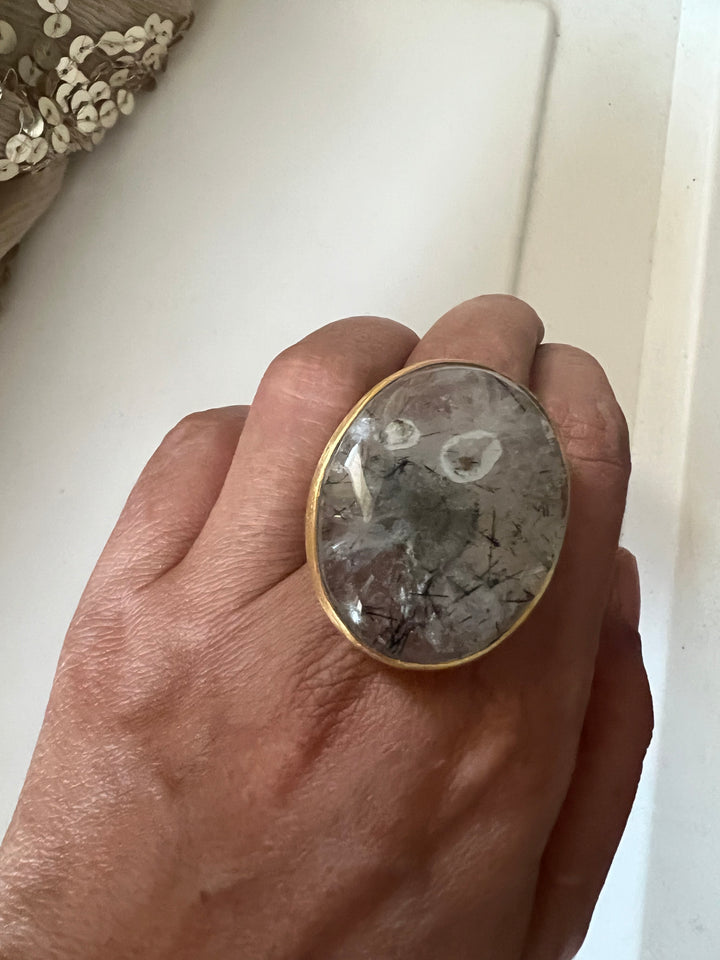 Natural Gemstone Adjustable Ring | Premium Brass & Gold Plated | Bold Statement Ring | SHIVKA