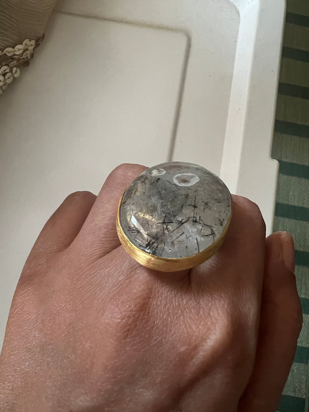 Natural Gemstone Adjustable Ring | Premium Brass & Gold Plated | Bold Statement Ring | SHIVKA