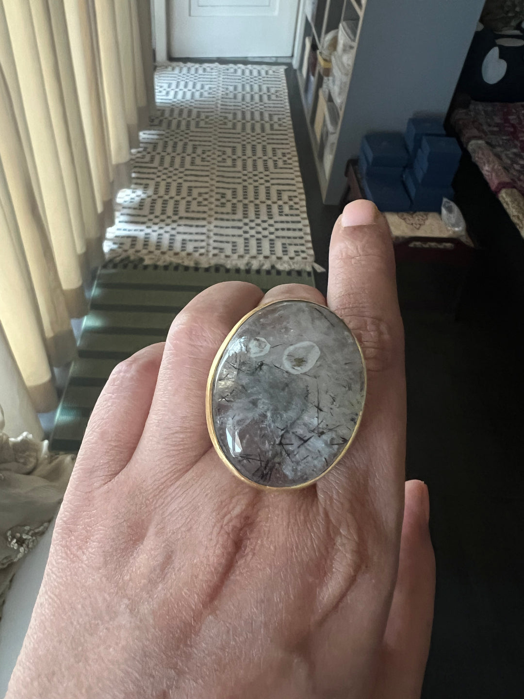 Natural Gemstone Adjustable Ring | Premium Brass & Gold Plated | Bold Statement Ring | SHIVKA