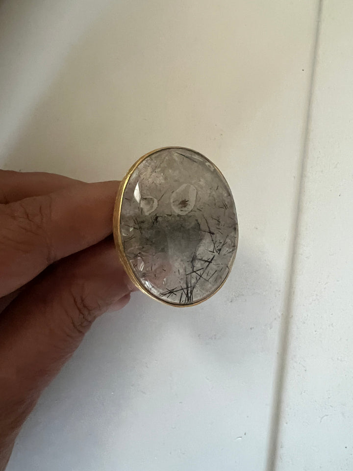 Natural Gemstone Adjustable Ring | Premium Brass & Gold Plated | Bold Statement Ring | SHIVKA