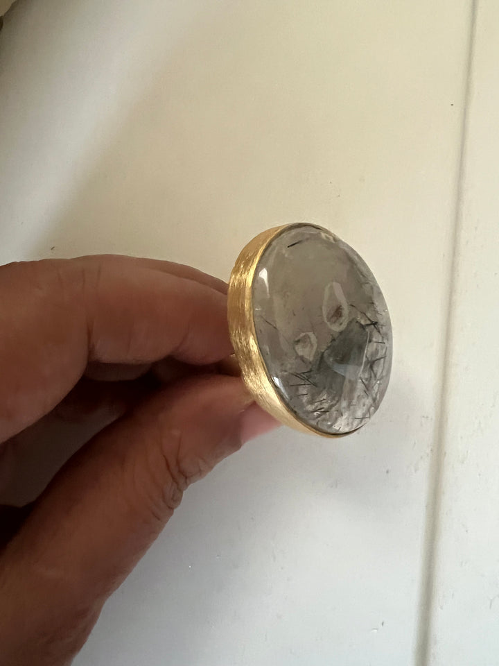 Natural Gemstone Adjustable Ring | Premium Brass & Gold Plated | Bold Statement Ring | SHIVKA