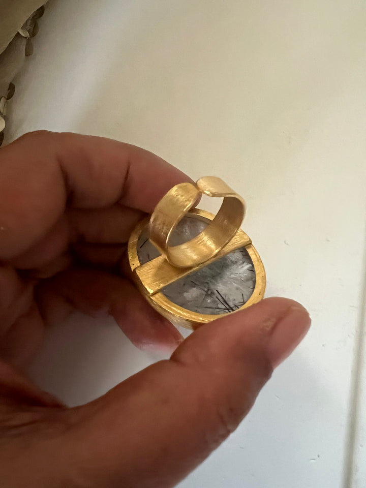 Natural Gemstone Adjustable Ring | Premium Brass & Gold Plated | Bold Statement Ring | SHIVKA