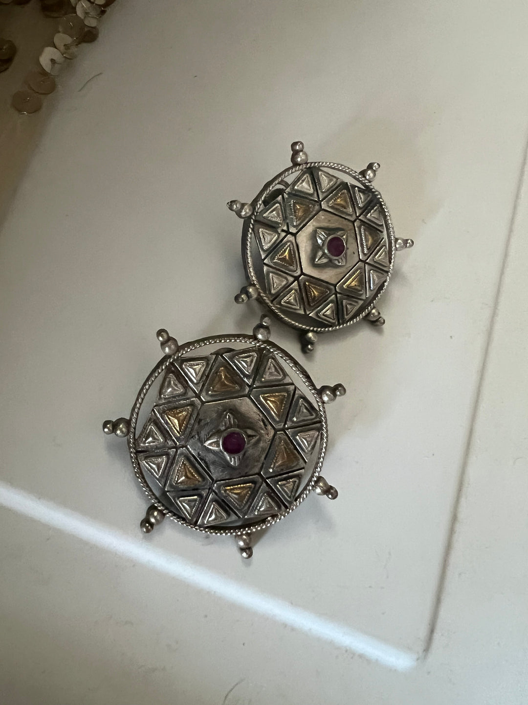 Antique Dual Tone Brass Stud Earrings | Bold Statement Studs | SHIVKA