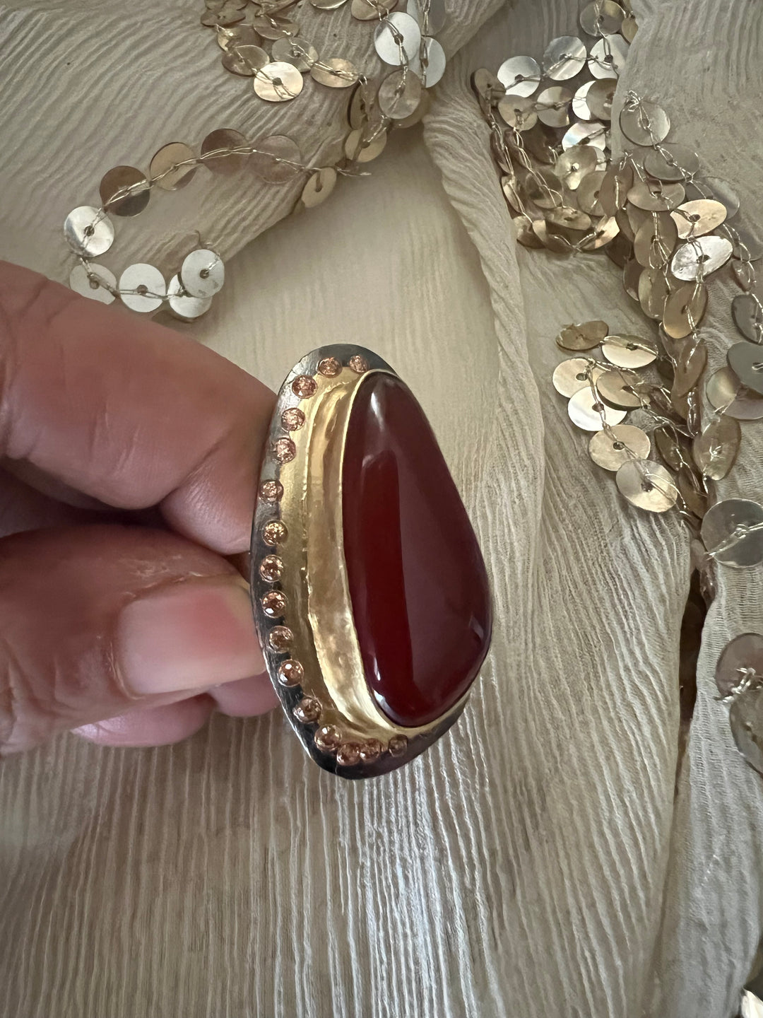 Statement Onyx Adjustable Ring | Brass, Onyx Stone, CZ Border | Gold Plated | SHIVKA