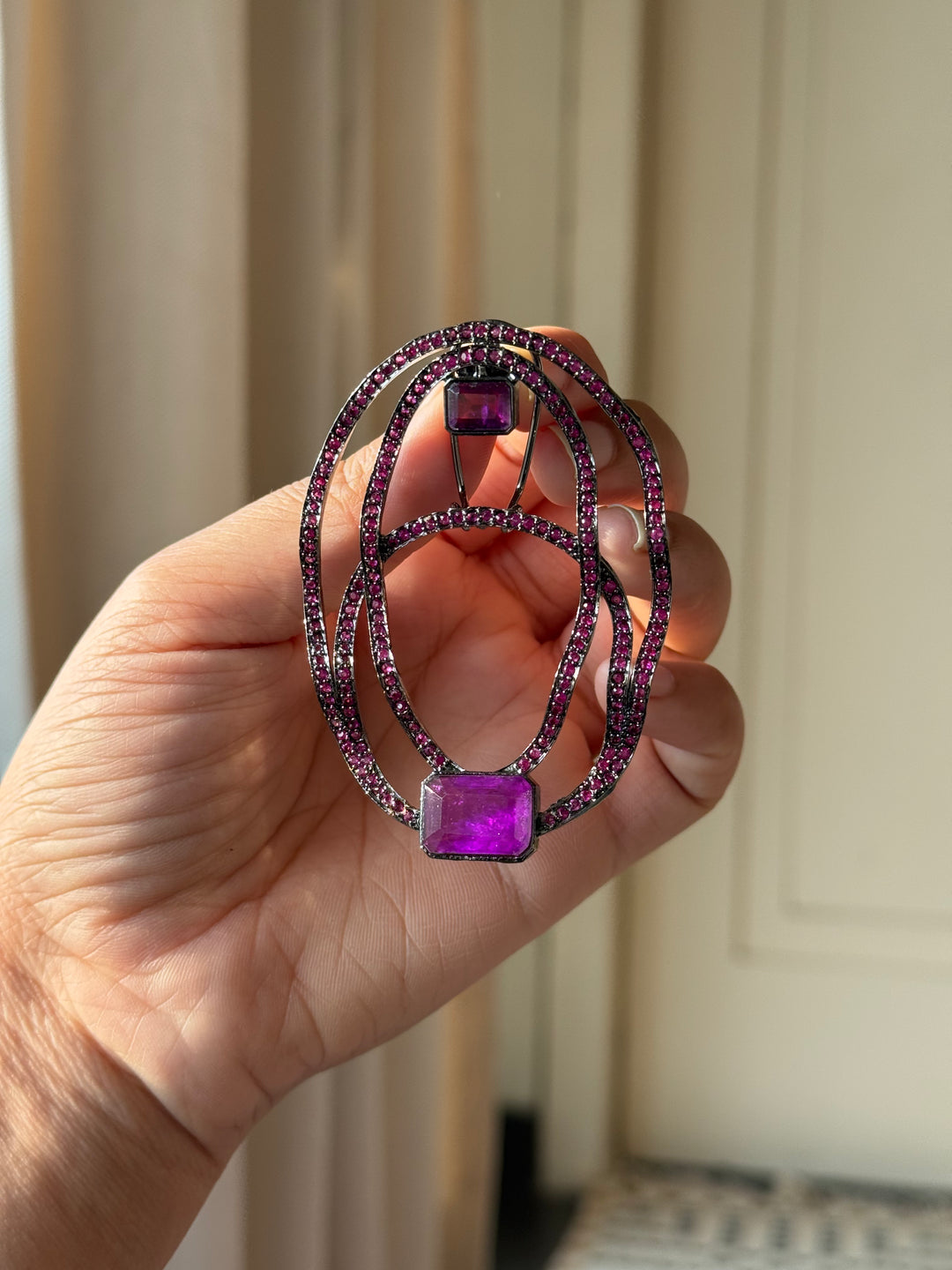 Purple Crinkled Hoop CZ Statement Earrings