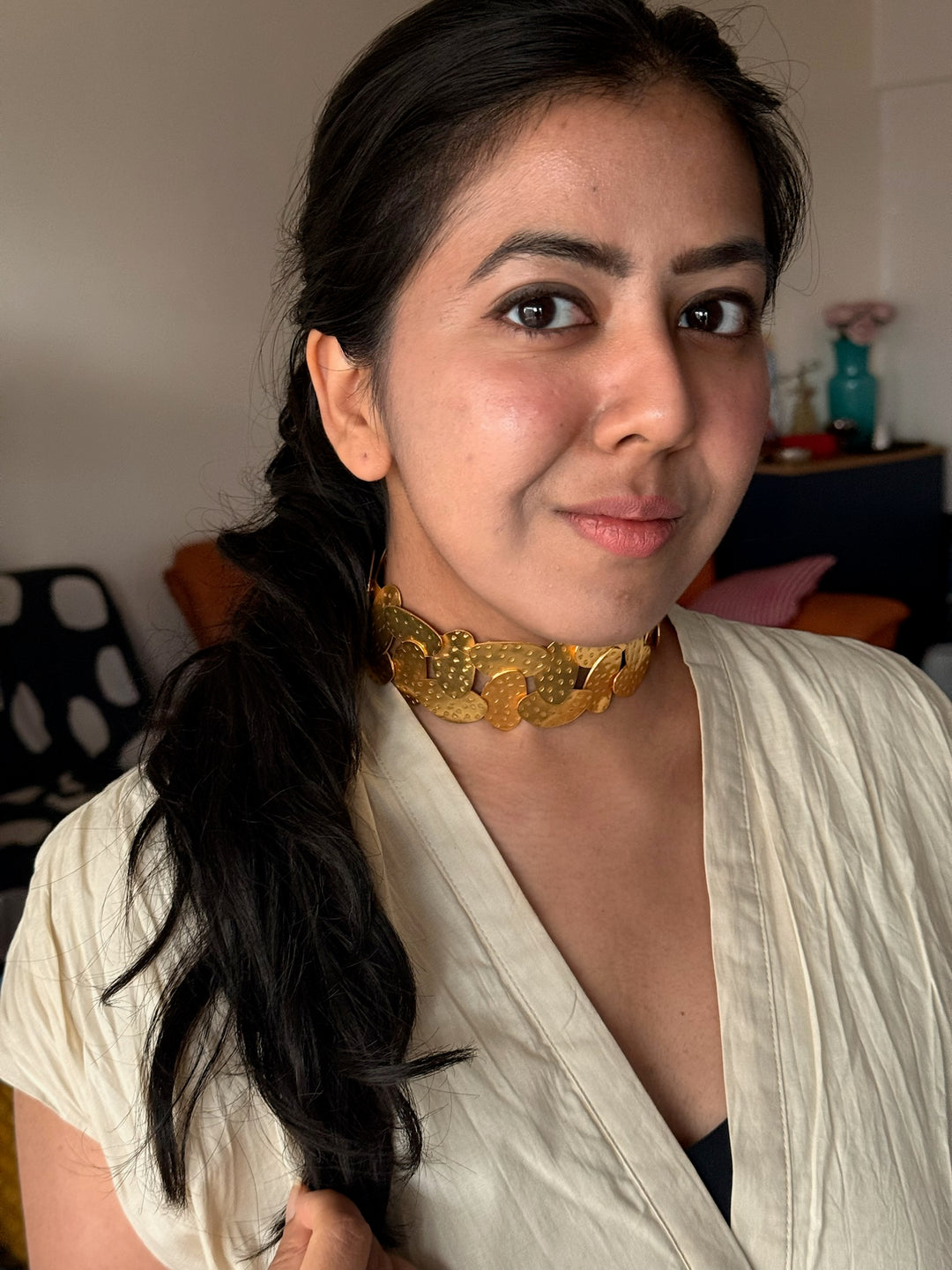 Bold Gold Tone Brass Choker | SHIVKA Statement Jewelry
