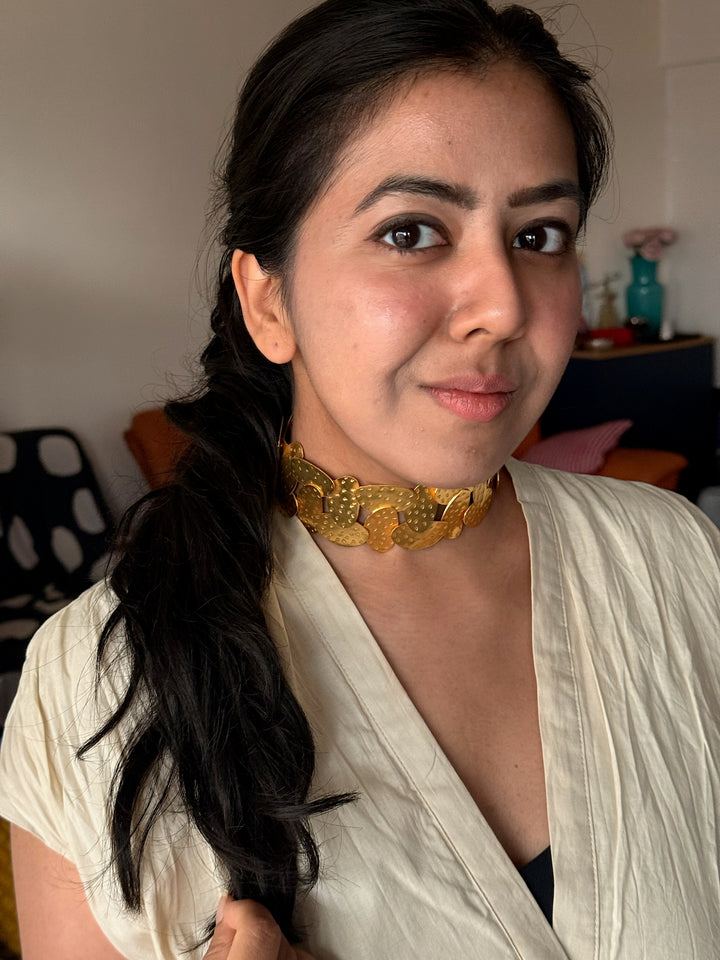Bold Gold Tone Brass Choker | SHIVKA Statement Jewelry