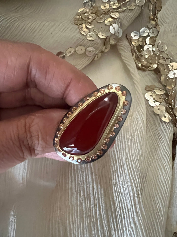 Statement Onyx Adjustable Ring | Brass, Onyx Stone, CZ Border | Gold Plated | SHIVKA