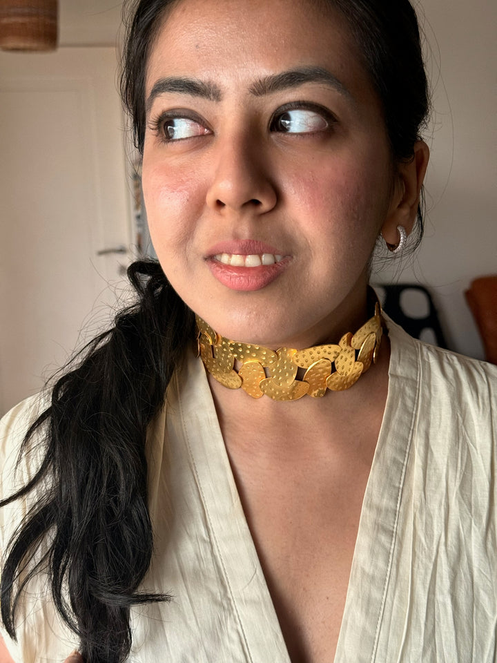 Bold Gold Tone Brass Choker | SHIVKA Statement Jewelry