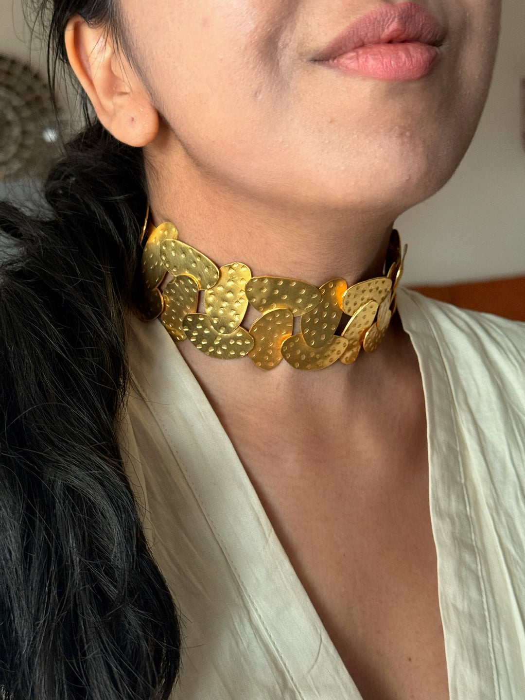 Bold Gold Tone Brass Choker | SHIVKA Statement Jewelry