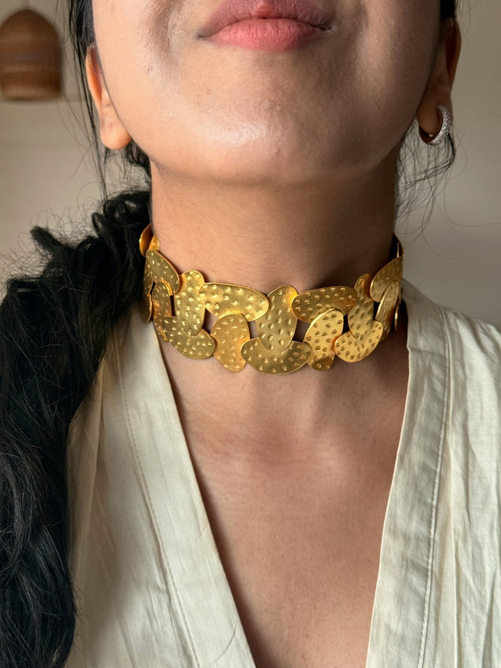 Bold Gold Tone Brass Choker | SHIVKA Statement Jewelry