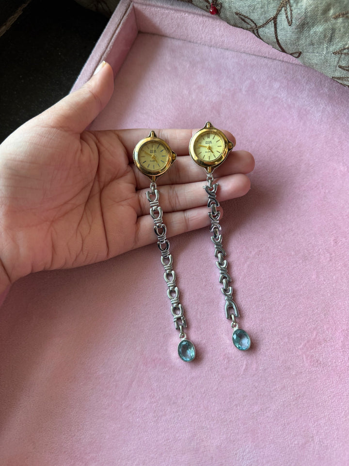 Asymmetric Vintage Watch Long Chain Earrings
