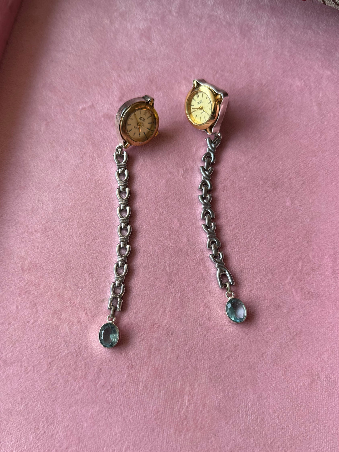 Asymmetric Vintage Watch Long Chain Earrings
