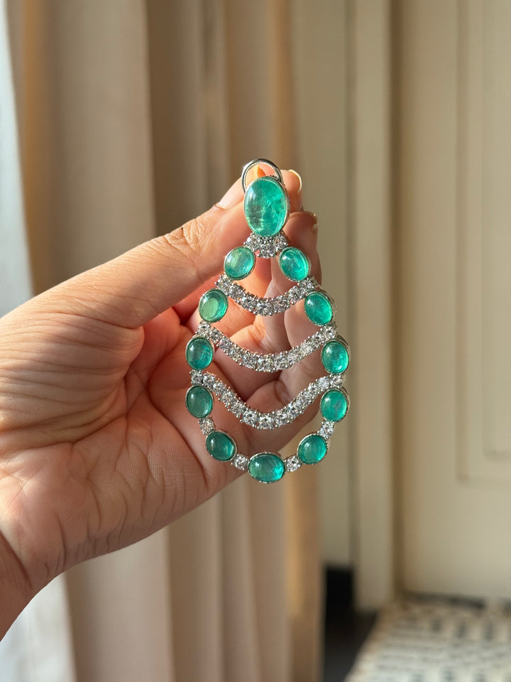 Sea-Green Chandelier Statement Earrings