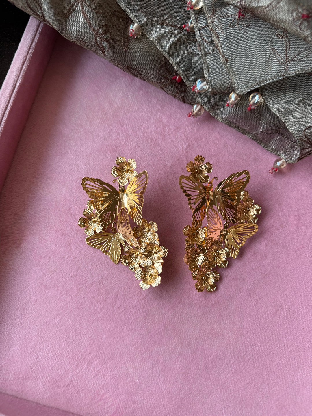 Gold-Tone Butterfly Cluster Statement Earrings
