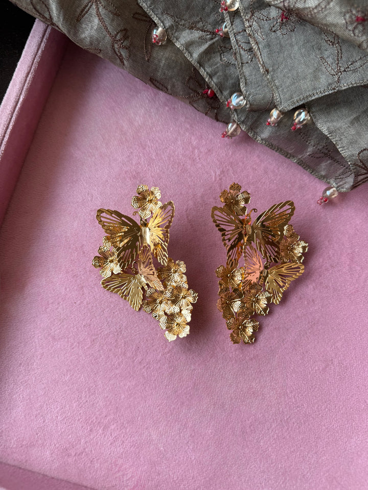 Gold-Tone Butterfly Cluster Statement Earrings
