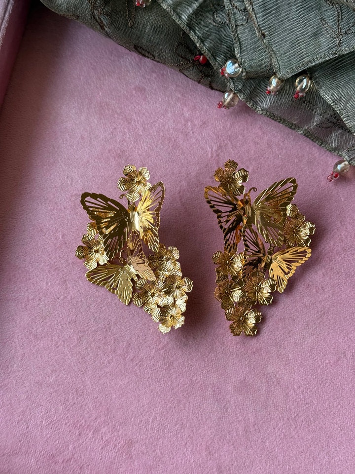 Gold-Tone Butterfly Cluster Statement Earrings