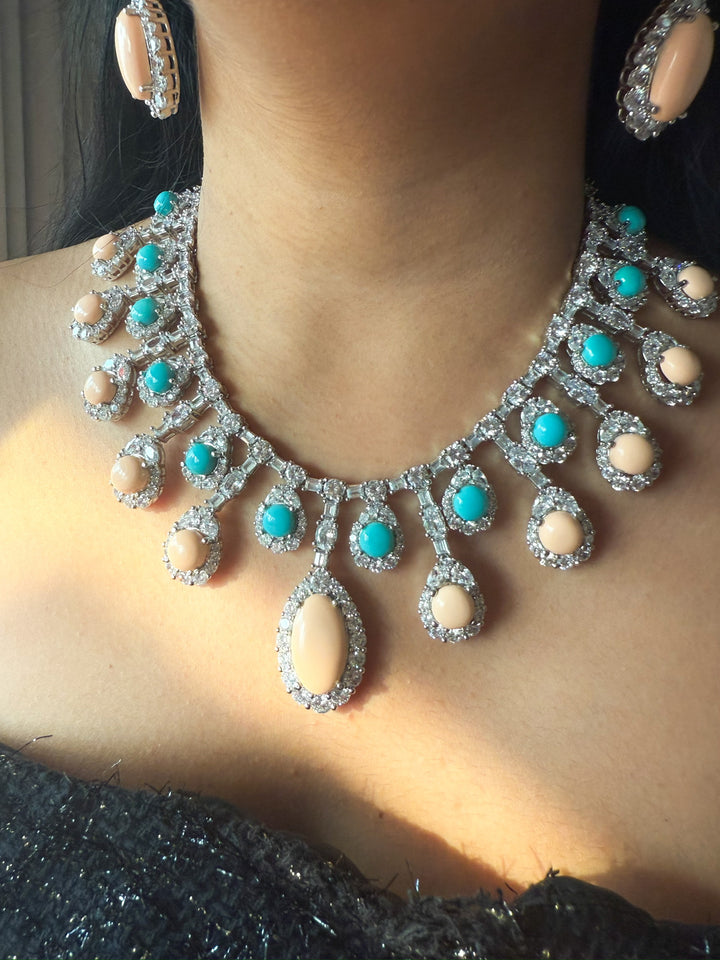 Peach Coral & Turquoise Necklace Set | SHIVKA